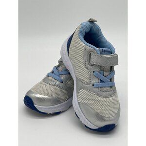 Saucony Kids Athletic Sneakers Size 7M Silver & Blue With Velcro & Laces
